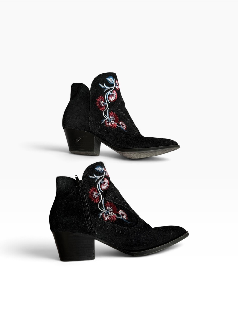 Carlos By Carlos Santana Black Embroidered Suede Side Zip Ankle Boots 8.5 Boho